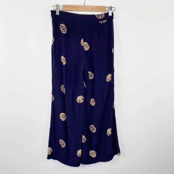 Silence+Noise Womens Navy Blue Dotted Flare Pants Size 0 Boho Cropped Festival - Picture 7 of 8
